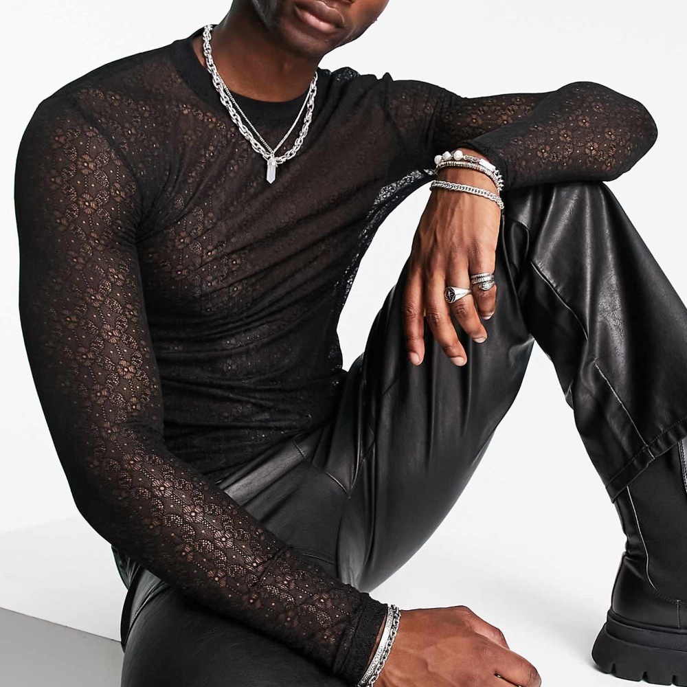 Muscle Long Sleeve Black Textured t shirt